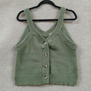 Madewell Wakefield Button-Front Sweater Tank Women's Large Green Textured